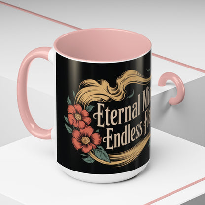 Eternal Mind Endless Flame Mug, Gothic Skull - Floral Coffee Cup, Dark Romantic Gift for Halloween or Everyday Use, Coffee Mug (11, 15oz)