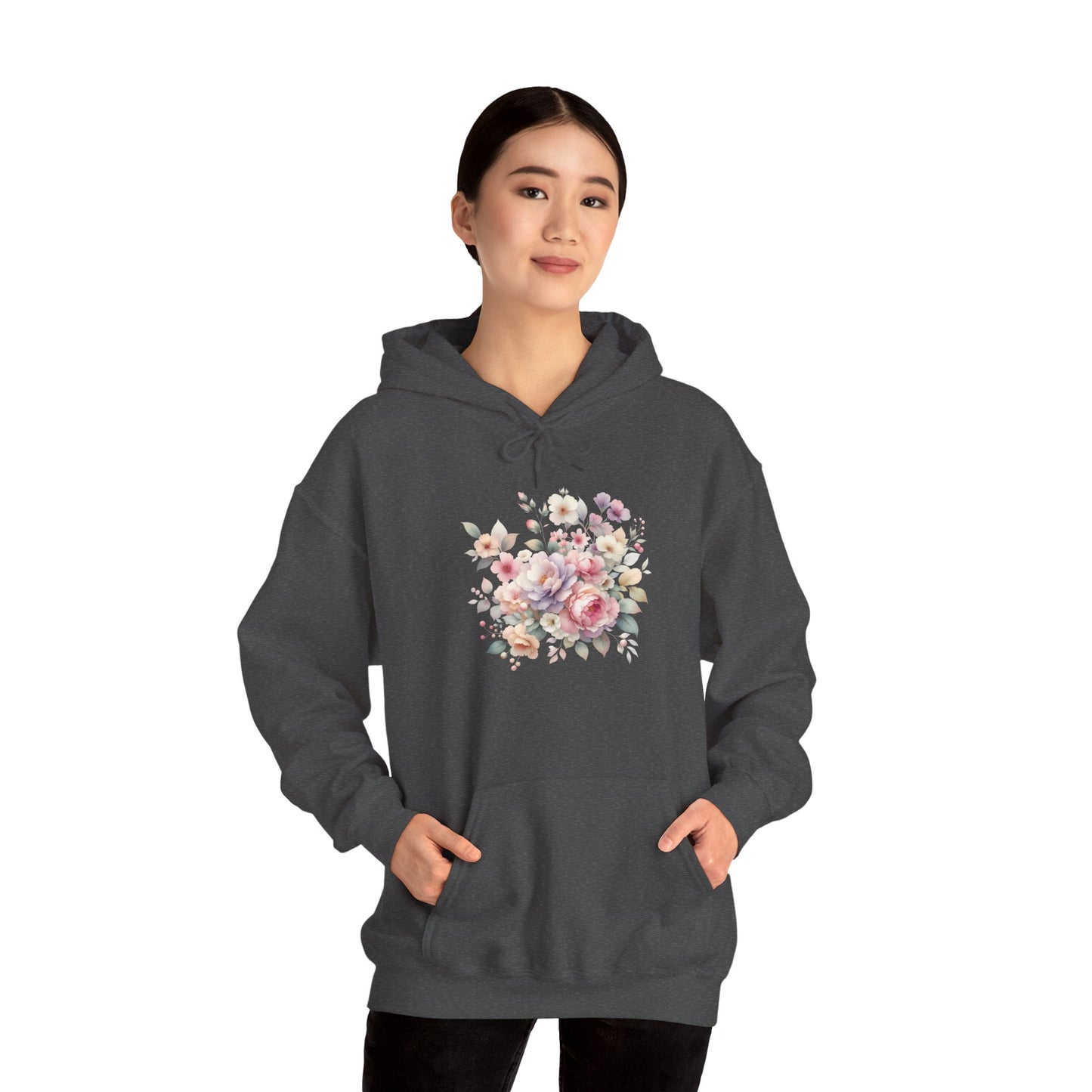 Floral Comfort Hoodie, Cozy Sweatshirt for Women, Spring Fashion, Gift for Her, Casual Everyday Wear, Soft Pastel Flower Print Sweatshirt