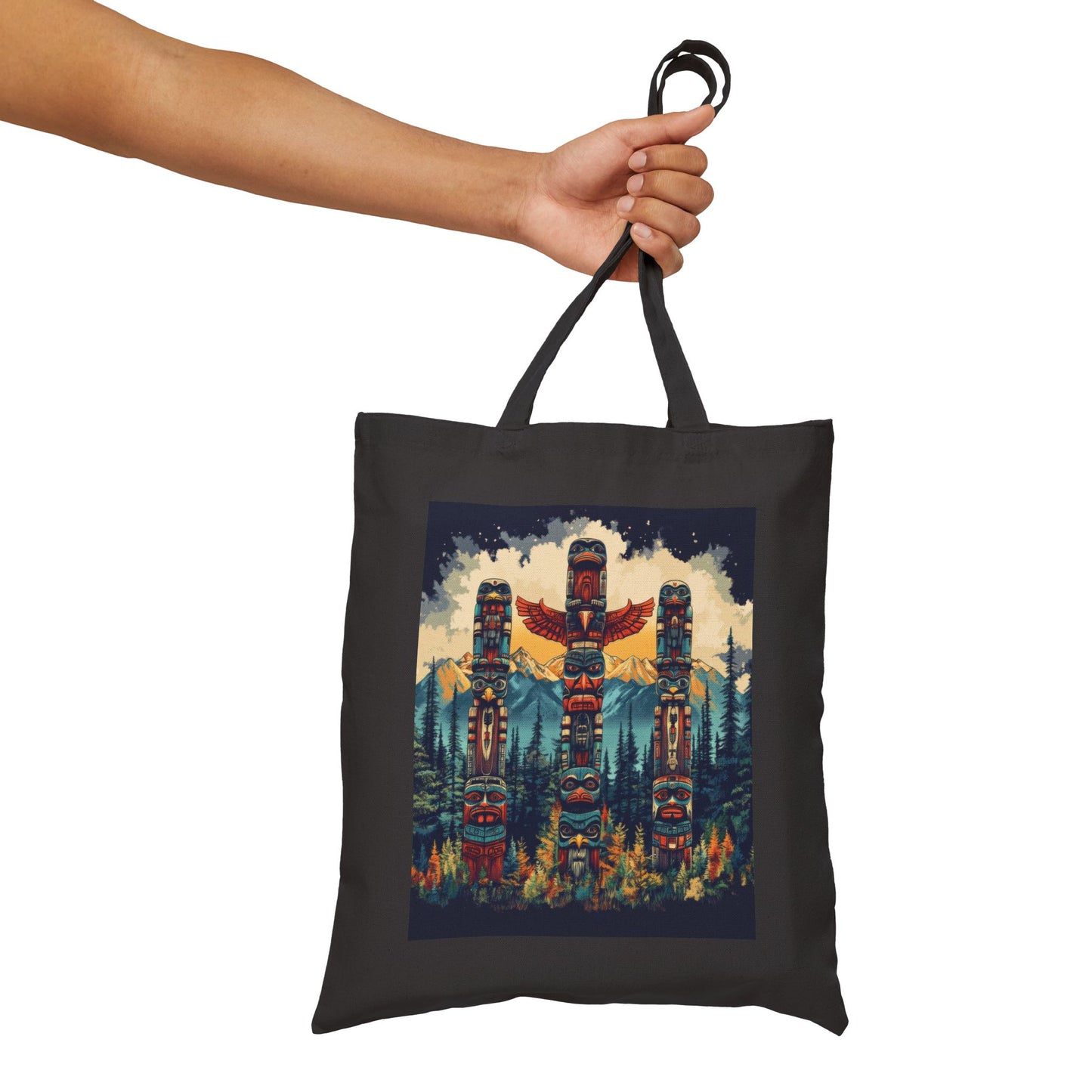 Totem Pole Canvas Tote Bag, Eco-Friendly Shopping Bag, Gift for Nature Lovers, Beach Tote, Reusable Grocery Bag, Boho Art