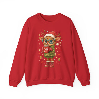 Hot Cocoa Queen Christmas Sweatshirt, Cute Cozy Holiday Reindeer Pullover