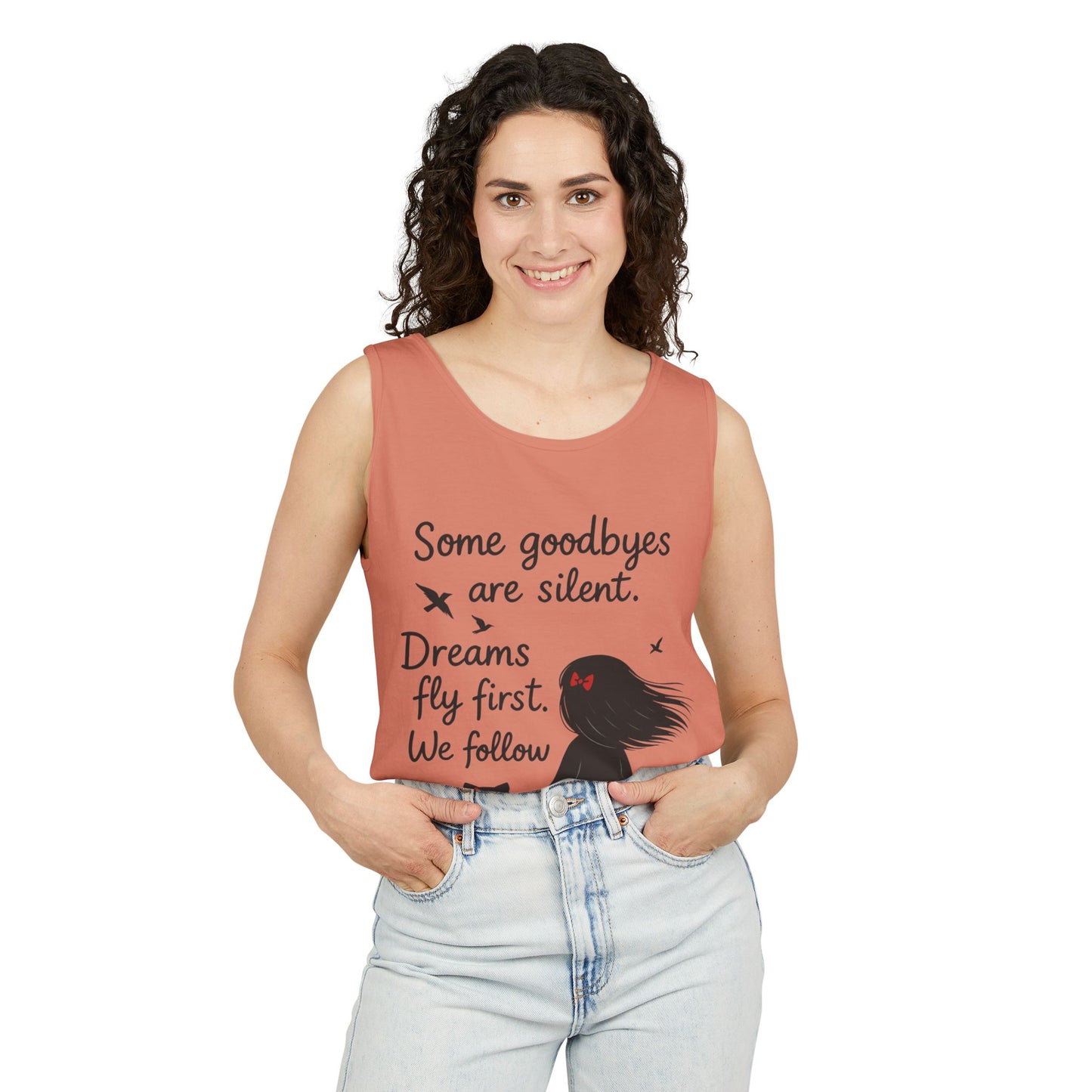 Minimalist Tank Top, Womens Tank, Girl & Cat Art Print, Emotional Lightweight Summer Shirt,  Inspirational Apparel, Cat Lover Gift