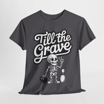 Skeleton Bowling Graphic Tee, Mens Heavy Cotton Tee, Funny Halloween Shirt, Gift for Bowlers, Retro Style Apparel, Casual Wear