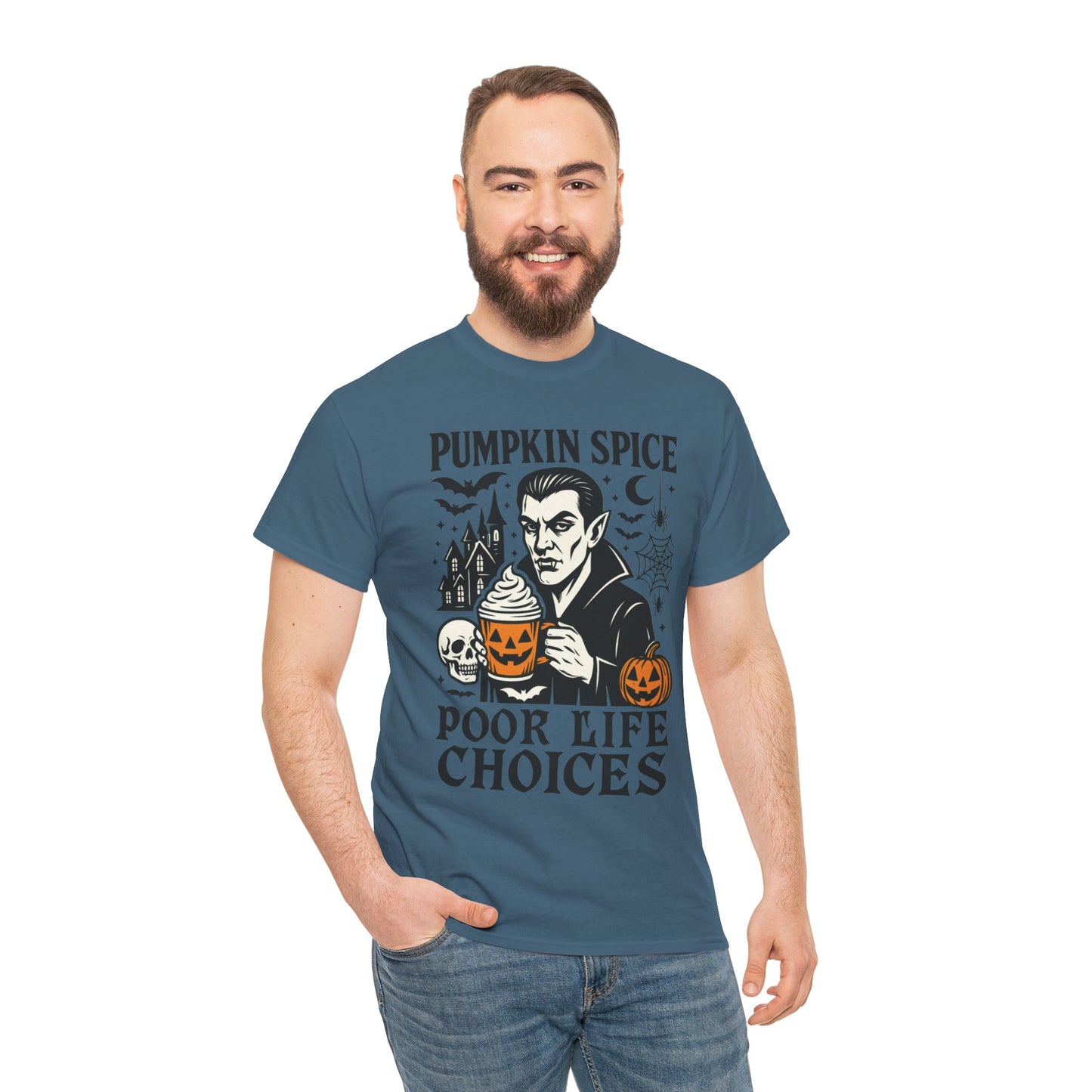 Pumpkin Spice Poor Life Choices Men's T-Shirt, Funny Vampire Coffee Halloween Graphic Tee