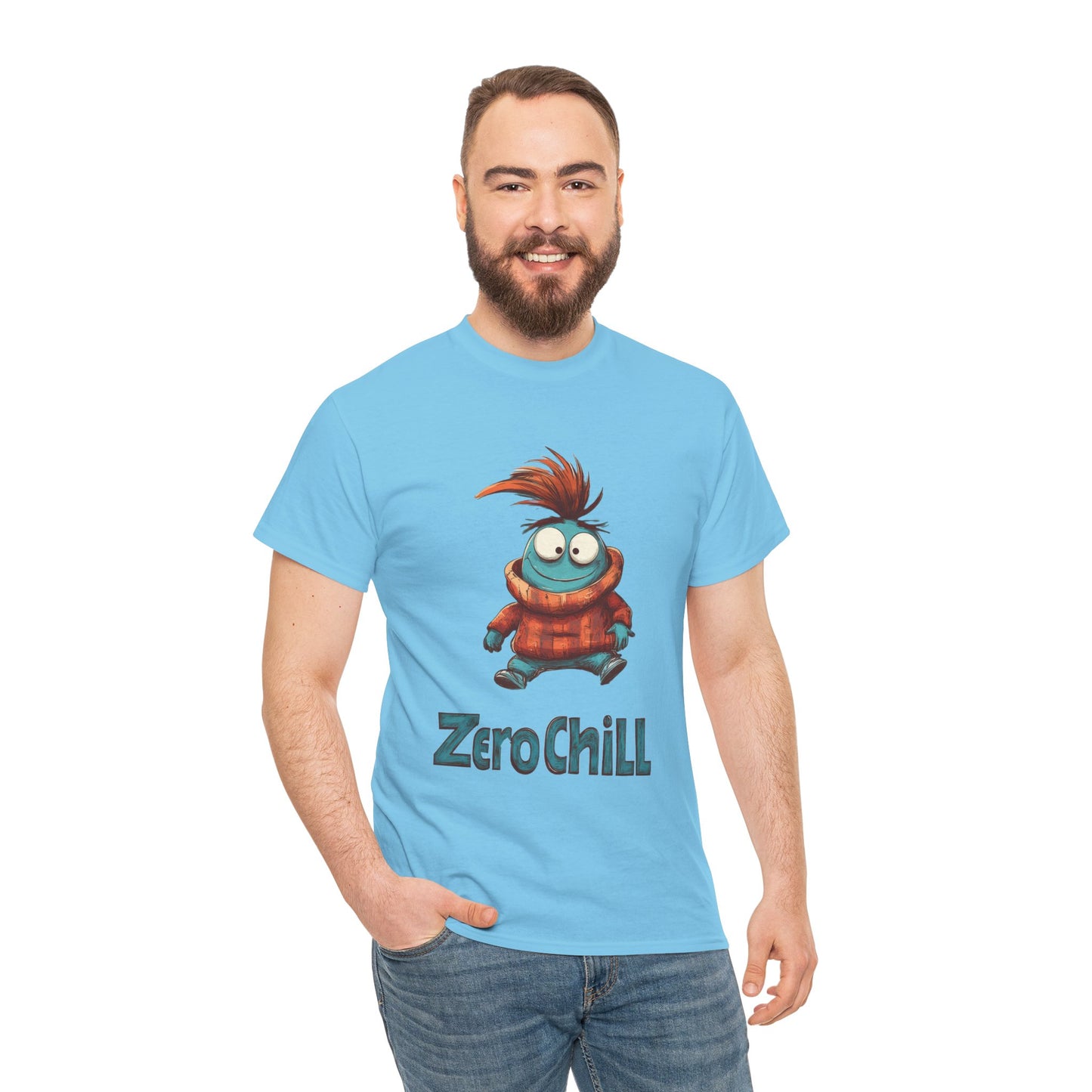Zero Chill Funny Cartoon Character Tee, Quirky Cute Monster Shirt, Chill Vibes Humor Gift, Fun Cartoon T-Shirt, Chill Vibe Shirt