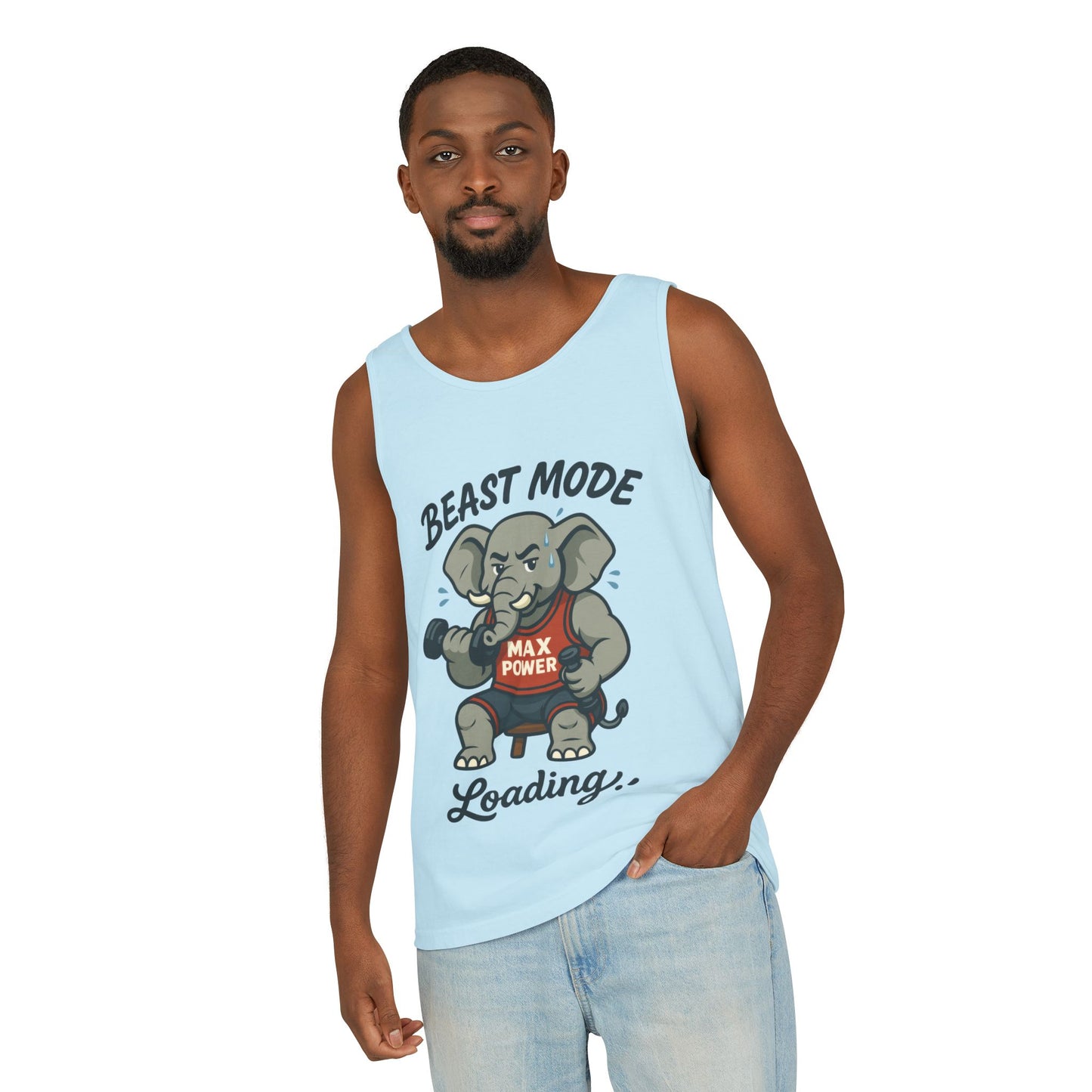 Beast Mode Elephant Gym Tank Top, Funny Workout Muscle Tank, Max Power Fitness Tank, Beast Mode Loading Mens Gym Top, Fitness Apparel