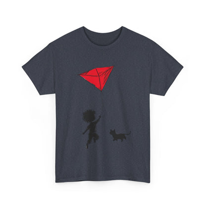 Cute Kid and Cat Design T-Shirt, Playful Gift for Cat Lovers, Summer Style, Cat Lover T-Shirt, Gift for Cat Owners, Women's Cotton T-Shirt