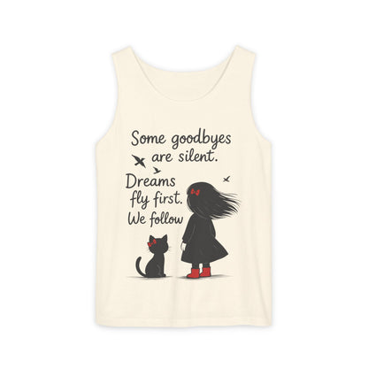 Minimalist Tank Top, Womens Tank, Girl & Cat Art Print, Emotional Lightweight Summer Shirt,  Inspirational Apparel, Cat Lover Gift