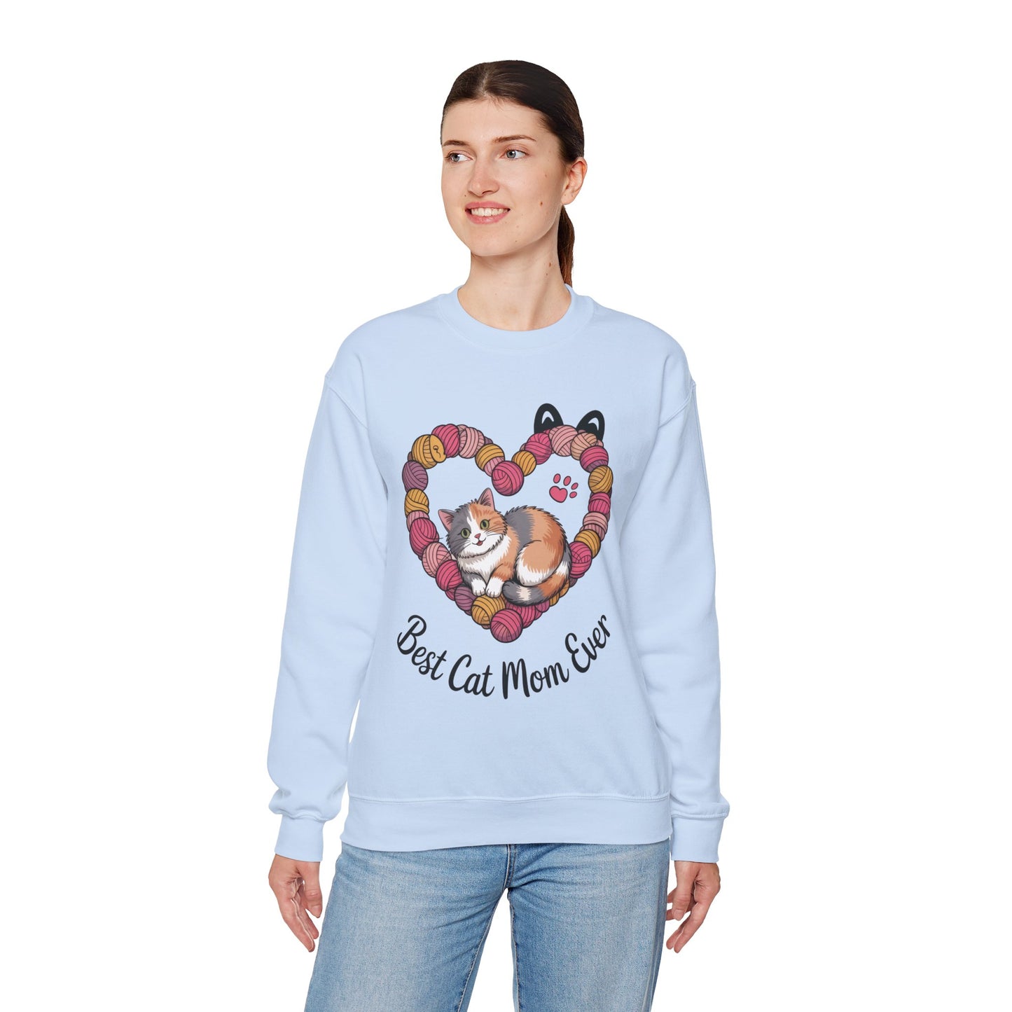 Best Cat Mom Ever Sweatshirt, Cozy Cat Lover Gift, Mother's Day Apparel, Pet Owner Sweatshirt, Cute Gift for Cat Moms, Yarn Themed