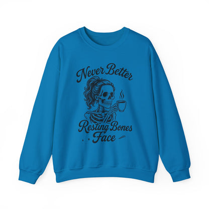 Skull Coffee Lovers Crewneck Sweatshirt, Womens, Perfect for Halloween, Cozy Outfit, Gift for Friends, Relaxing Days, Coffee Enthusiasts