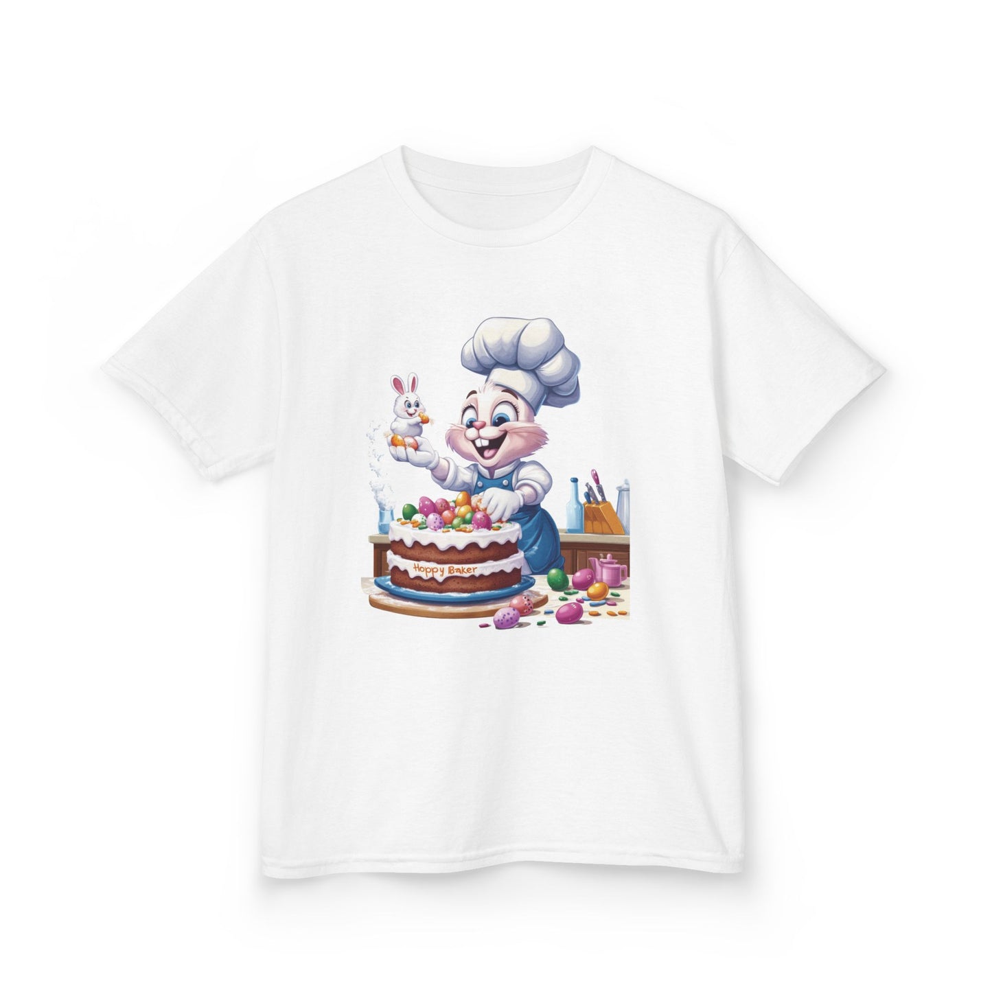 Pastry Chef Easter Bunny T-Shirt - Cute Spring Tee with Chef Bunny and Colorful Cake, Fun Holiday Gift for Kids and Bunny Lovers