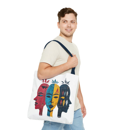 Artistic Tote Bag with Abstract Faces - Bohemian Style, Eco-Friendly Shopping Bag, Gift for Art Lovers, Unique Beach Bag, Festival Accessory