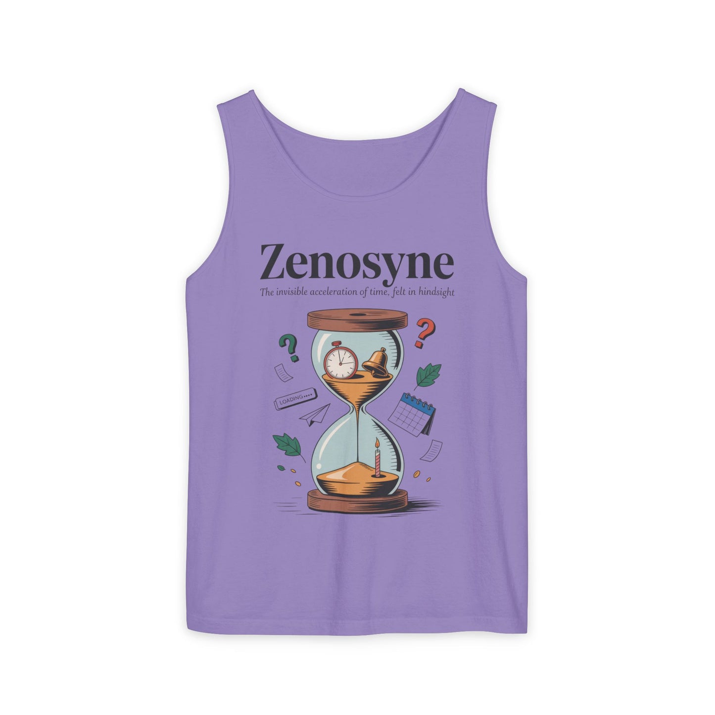 Zenosyne Tank Top, Unisex Garment-Dyed Tee, Time Awareness Gift, Casual Summer Wear, Philosophy Shirt, Unique Everyday Apparel