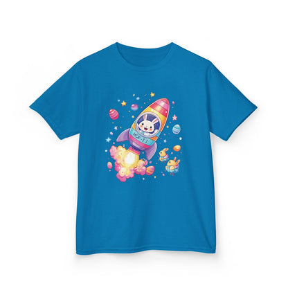 Easter Astronaut Bunny Kids T-Shirt - Cute Space Rocket Bunny with Colorful Eggs, Fun Spring Tee for Boys and Girls, Holiday Gift Idea