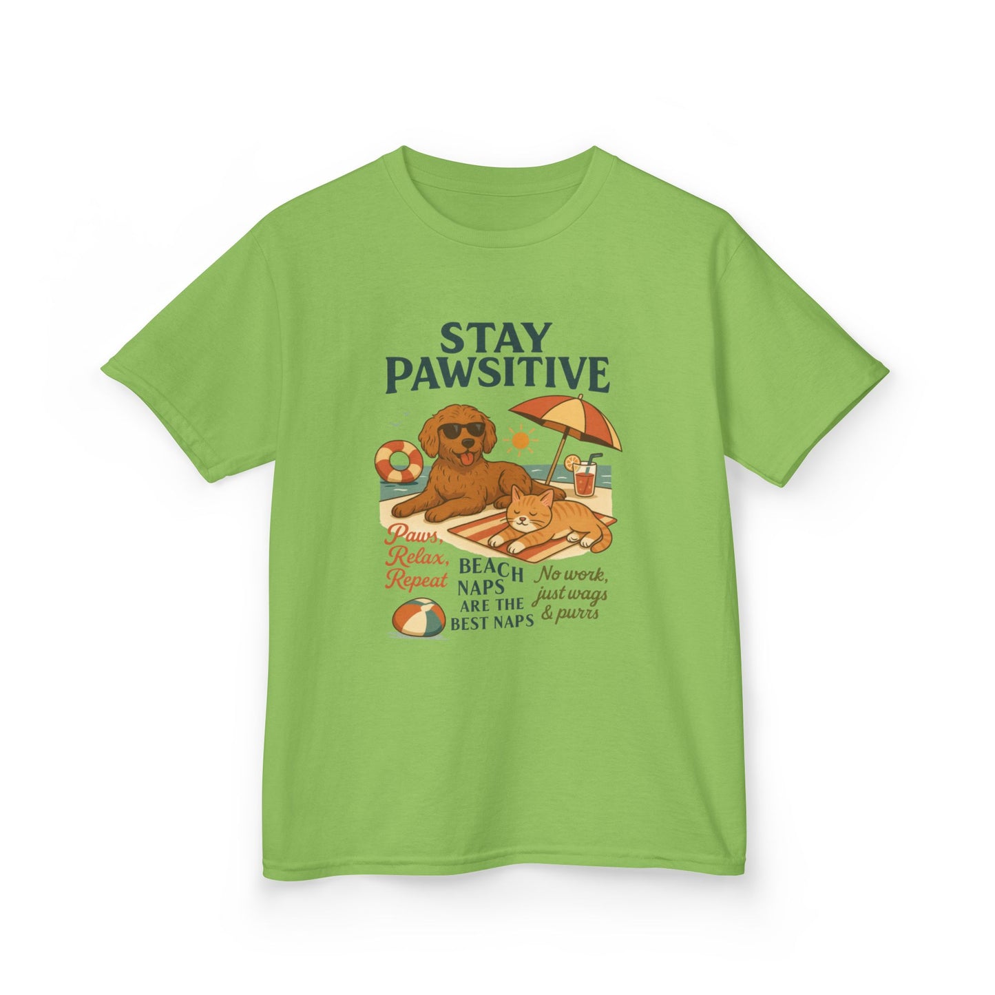 Kids Beach Vibes Tee - Stay Pawsitive, Summer Fun Shirt, Dog Lover Gift, Vacation Outfit, Beach Day Apparel