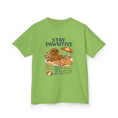 Kids Beach Vibes Tee - Stay Pawsitive, Summer Fun Shirt, Dog Lover Gift, Vacation Outfit, Beach Day Apparel