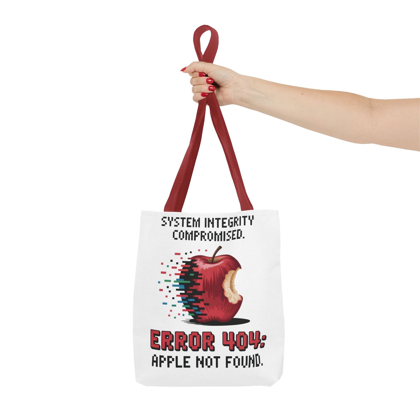 Error 404 Apple Tote Bag, Geek Tote, Funny Shopping Bag, Gift for Tech Lovers, Apple Lovers Tote, Digital Design Bag, Weekender Bag, Beach Bag, Large Canvas Bag