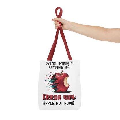 Error 404 Apple Tote Bag, Geek Tote, Funny Shopping Bag, Gift for Tech Lovers, Apple Lovers Tote, Digital Design Bag, Weekender Bag, Beach Bag, Large Canvas Bag