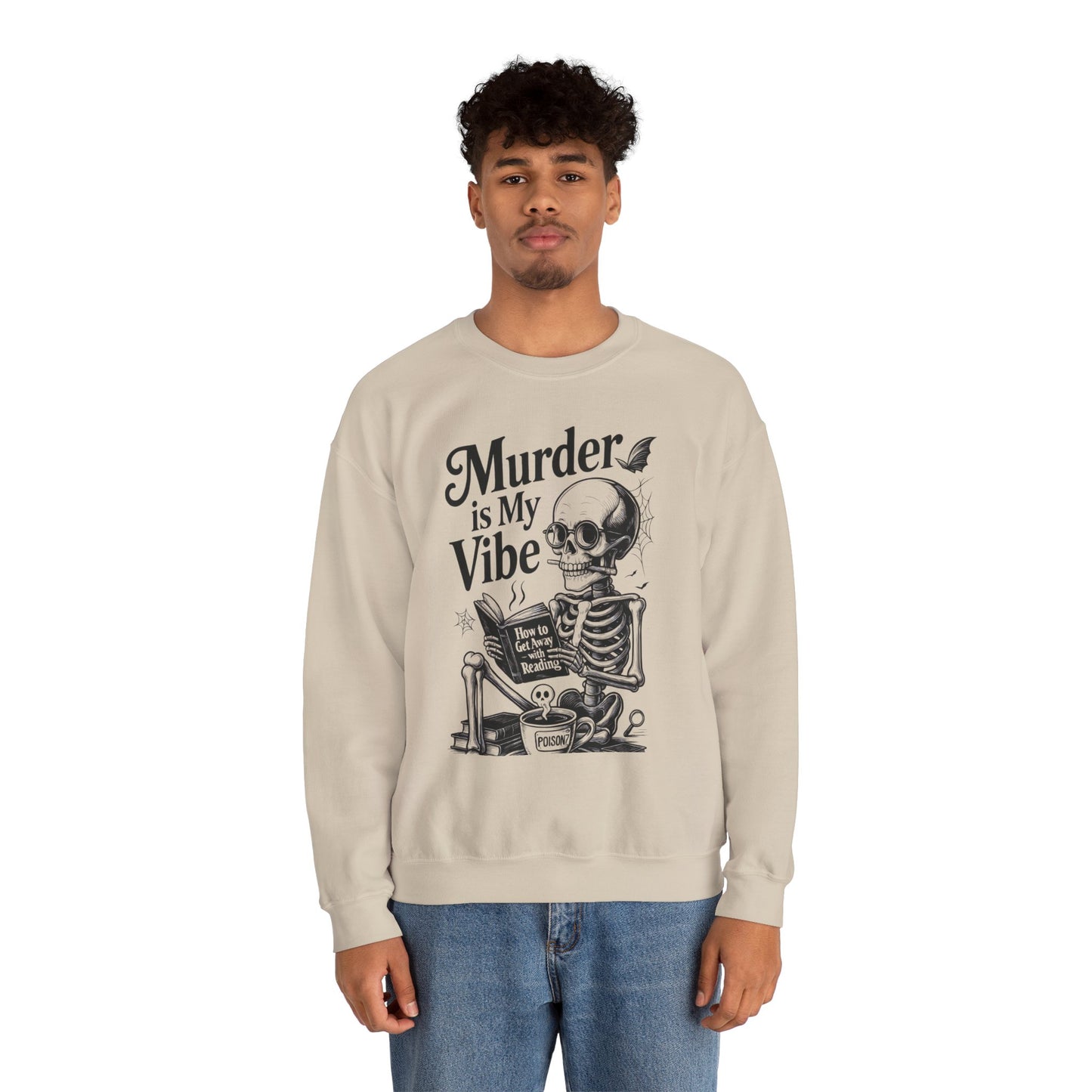 Murder is My Vibe Crewneck Sweatshirt, Cozy Gift for Halloween, Unique Sweatshirt, Skull Graphic, Fall Fashion, Unisex Pullover