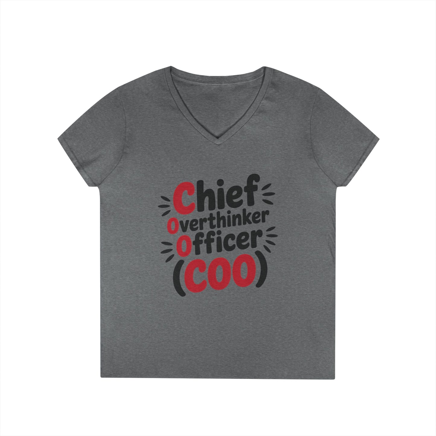 Ladies' V-Neck T-Shirt, Women's COO T-Shirt, Chief Overthinker Officer Funny Graphic Tee, Sarcastic Work Shirt