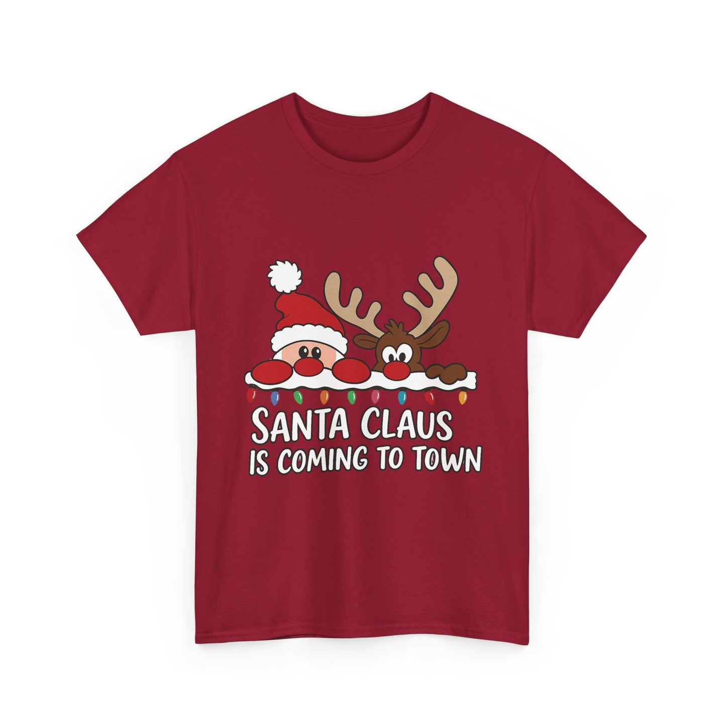 Santa Claus Is Coming to Town Women's Christmas T-Shirt, Cute Santa - Reindeer Holiday Tee