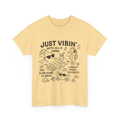 Just Vibin Womens T-Shirt, Cute Octopus & Sea Animals Graphic Tee, Funny Sea Disco Summer Shirt, Beach Vibes Gift for Her, Ocean Theme