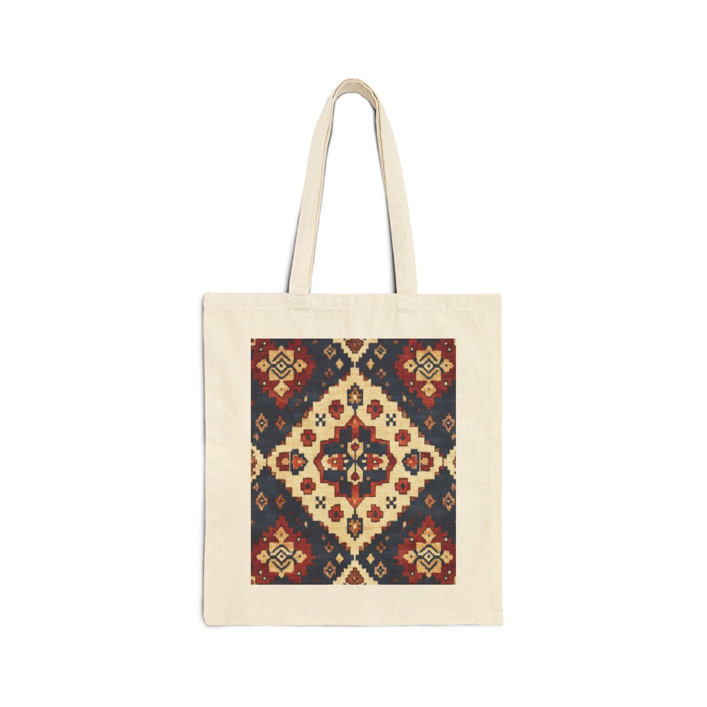 Boho Cotton Canvas Tote Bag, Shopping Bag for Everyday Use, Beach, Grocery, Gifts, Sustainable Style, Traditional Turkish Carpet Pattern