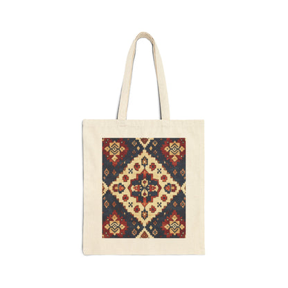 Boho Cotton Canvas Tote Bag, Shopping Bag for Everyday Use, Beach, Grocery, Gifts, Sustainable Style, Traditional Turkish Carpet Pattern