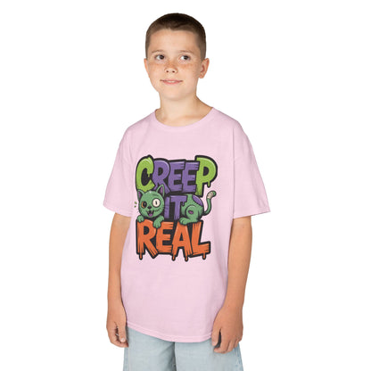 Creep It Real Kids Halloween Shirt, Cute Zombie Cat Graffiti Style T-Shirt for Boys & Girls
