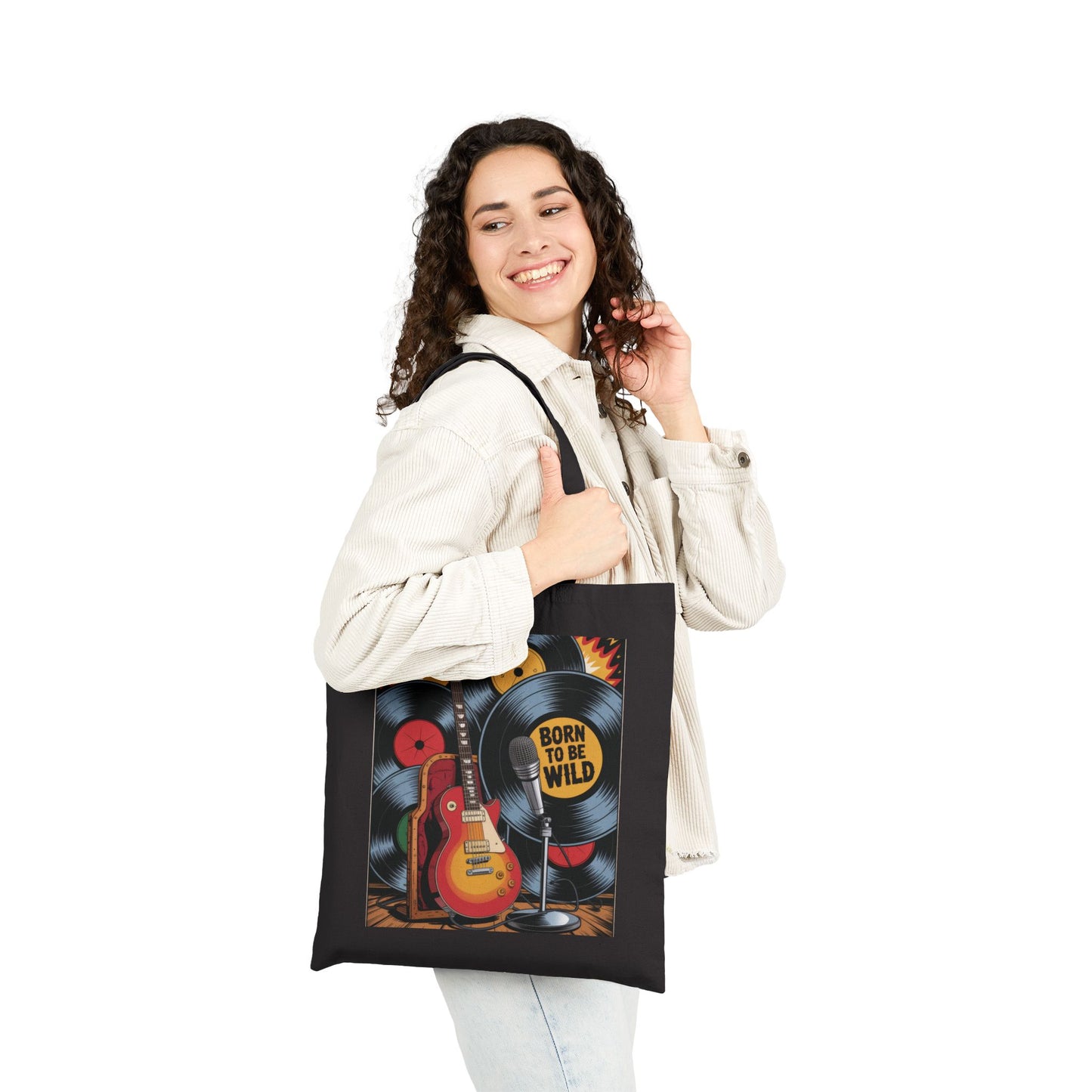 Rockin' Retro Tote Bag, Born to Be Wild, Music Lover's Bag, Festival Tote, Eco-Friendly Shopping Bag, Guitar Design, Gift Idea