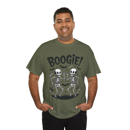 BOOGIE! Dancing Skeleton Halloween Mens's T-Shirt, Funny Spooky Graphic Tee for Men, Men'sHeavy Cotton Tee
