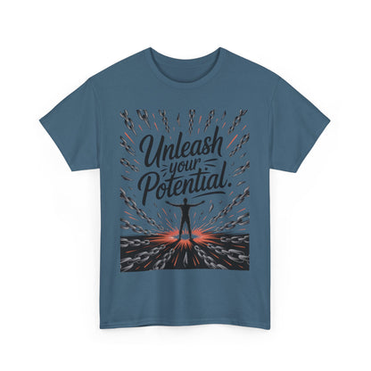 Inspiring Men's Heavy Cotton Tee, "Unleash Your Potential" Motivation Shirt, Gift for Graduates, Personal Growth Apparel, Casual Wear