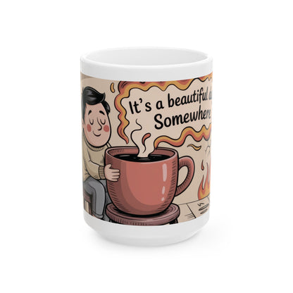 Funny Sarcastic Coffee Mug, Its a Beautiful Day Somewhere, Dark Humor Cup, Chaos Comfort Mug, Ironic Gift for Overthinkers, Optimism Cup