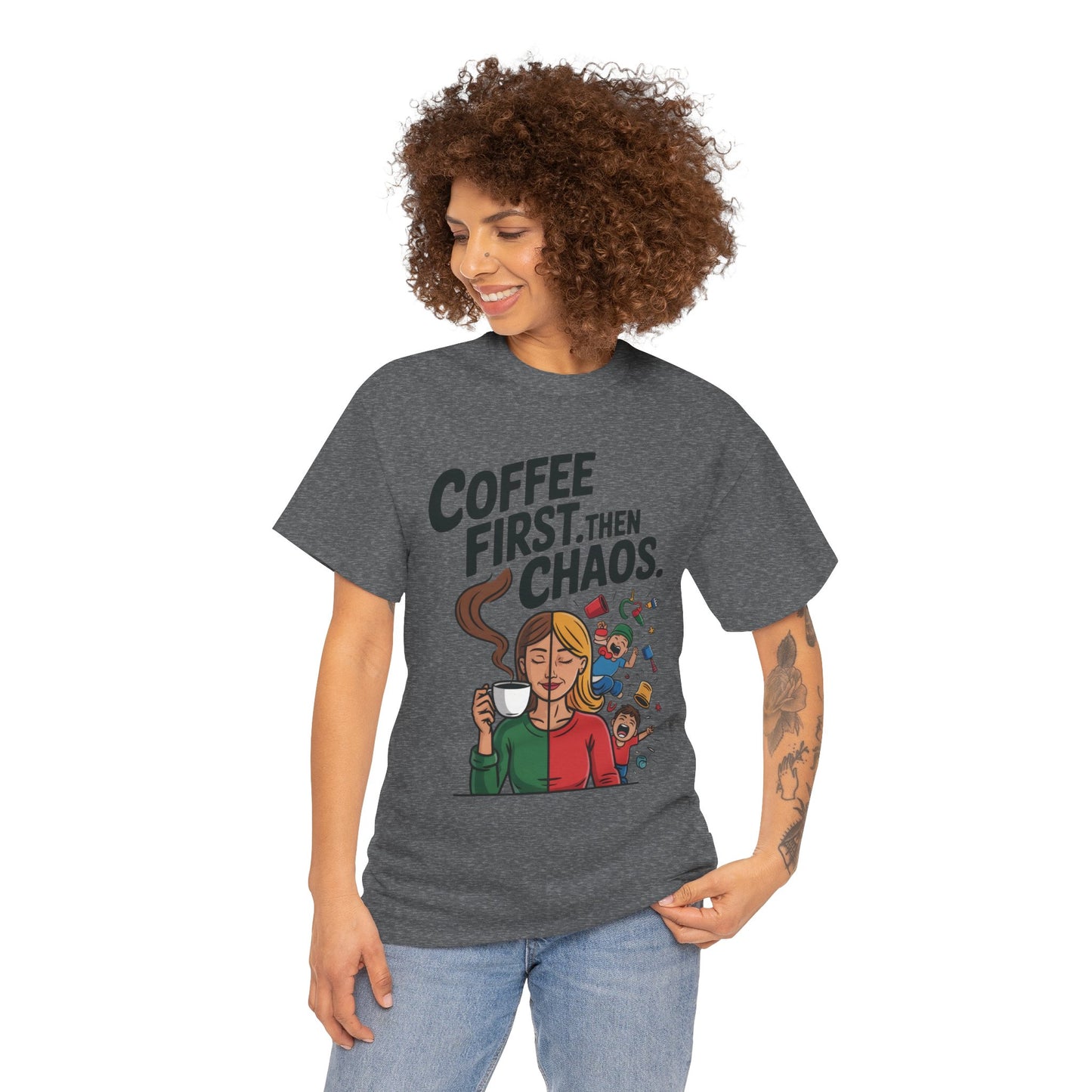 Coffee First Then Chaos Funny Mom Life Tee, Mother's Day Gift, Mom Humor Tee, mom graphic tee, caffeine lover tee