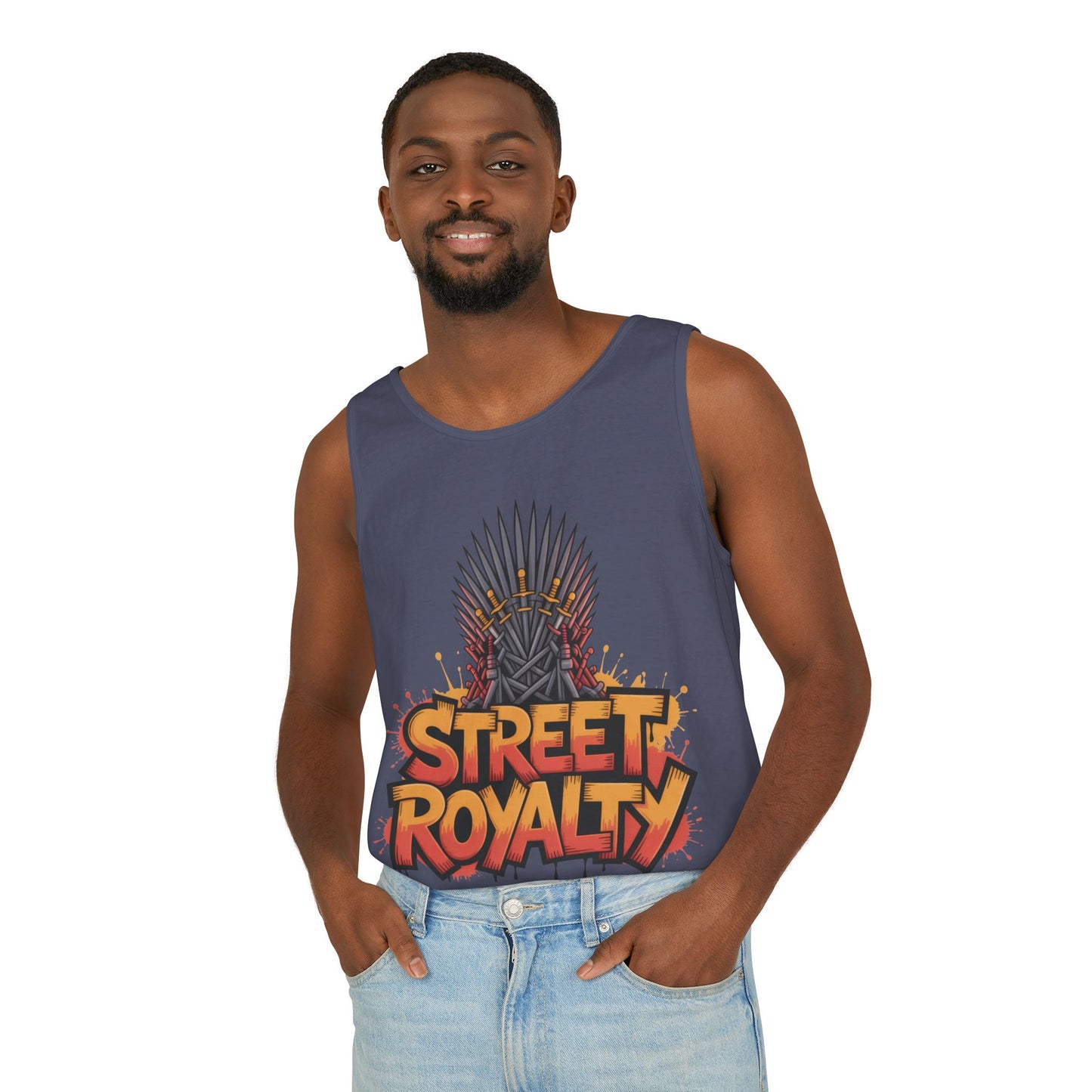Street Royalty Men's Tank Top, Graffiti Crown Graphic Muscle Shirt, Urban Streetwear Sleeveless Skate Style
