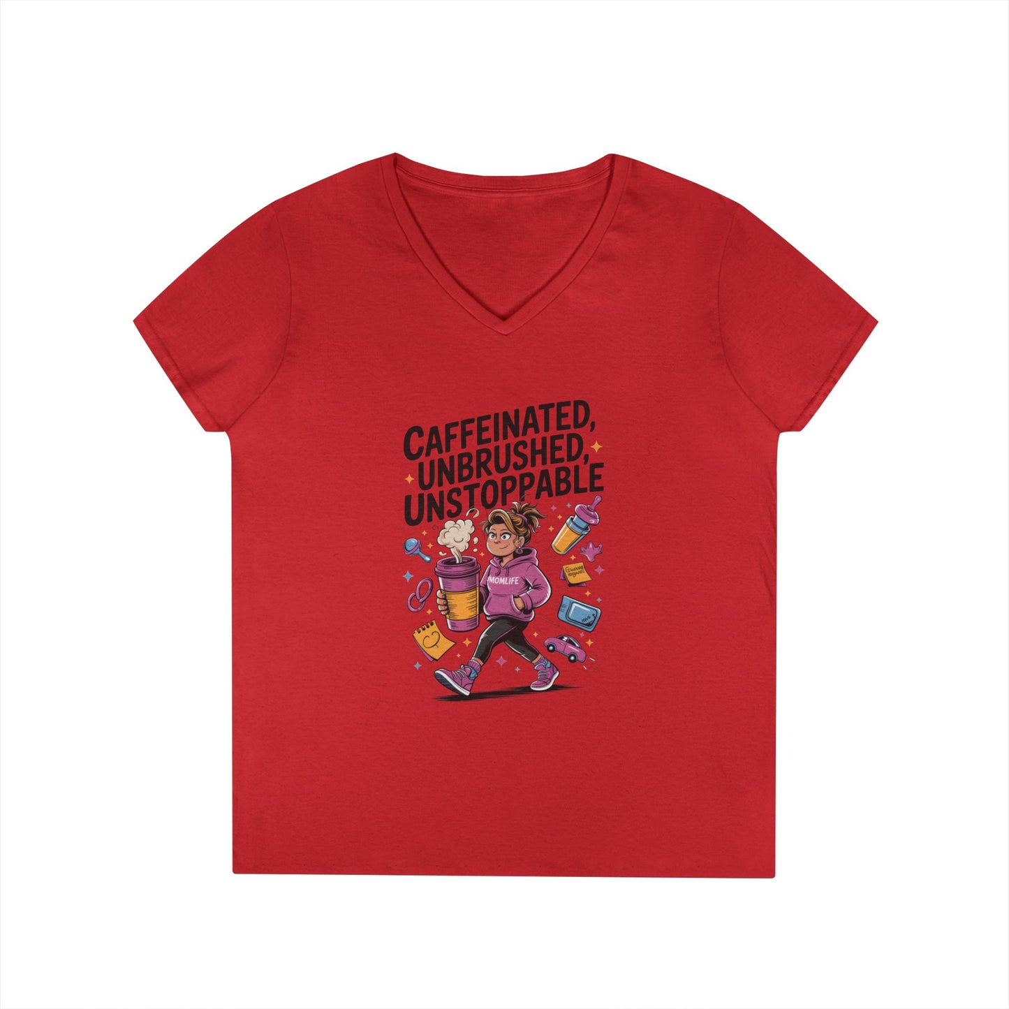 Caffeinated V-Neck Tee, Coffee Lover Shirt, Gift for Moms, Motivation T-Shirt, Mother's Day Gift for Tired Moms,  Mother's Day Gift
