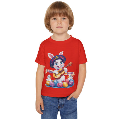 Fiesta de Pascual Toddler T-Shirt, Easter Bunny Shirt, Spring Holiday Kids Top, Adorable Gift for Toddlers, Mexican Bunny Shirt with Guitar