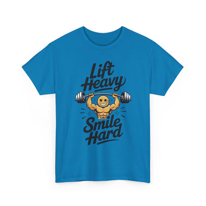 Mens Lift Heavy Smile Hard T-Shirt, Funny Gym Workout Graphic Tee, Mens Gym Tshirt