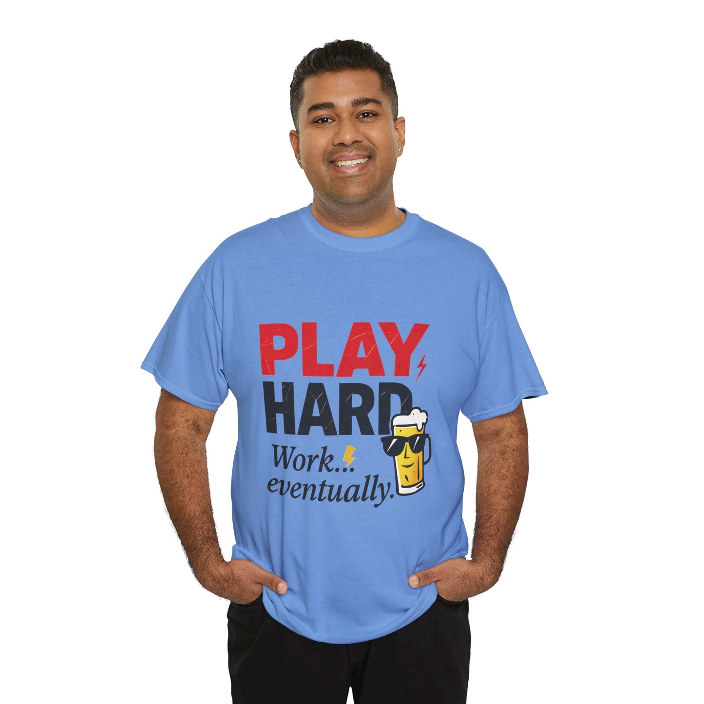 Play Hard Mens Heavy Cotton Tee, Perfect for Beer Lovers, Casual Hangouts, Parties, Gifts, and Relaxed Days
