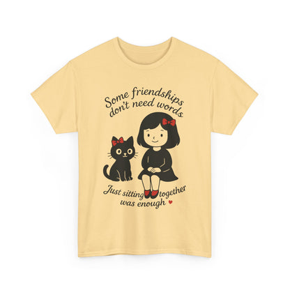 Cute Cat & Girl Graphic Tee, Playful Gift for Cat Lovers, Cat and Girl Design, Gift for Cat Owners, Women's Cotton T-Shirt