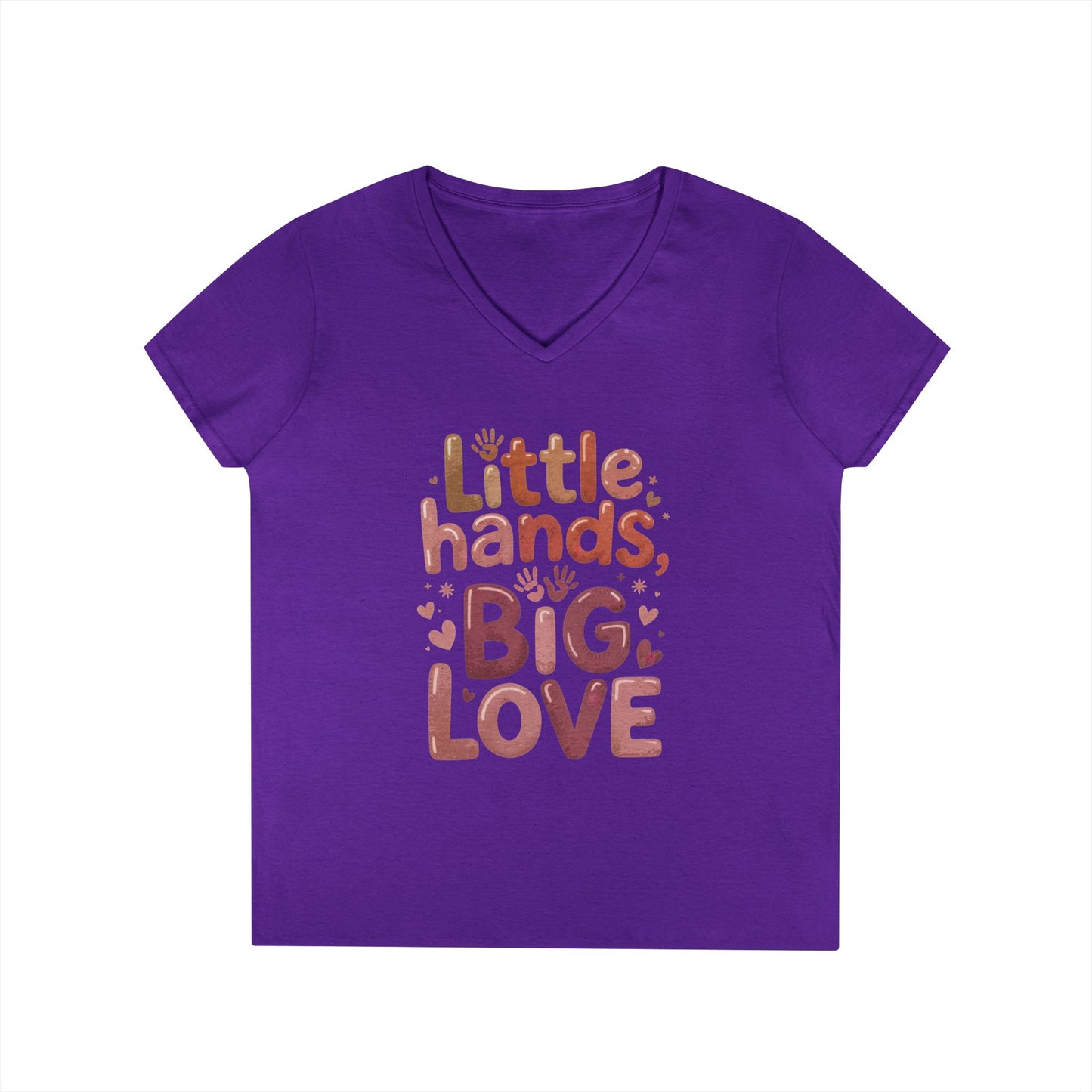 Ladies' V-Neck T-Shirt,Little Hands, Big Love, Perfect for Moms, Gifts, Family Events, Baby Showers, Everyday Wear, Cute Tee, mother's day