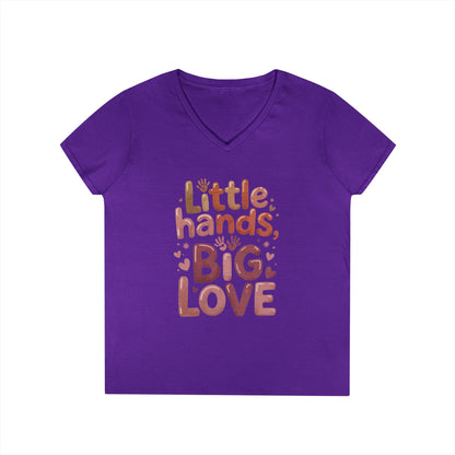 Ladies' V-Neck T-Shirt,Little Hands, Big Love, Perfect for Moms, Gifts, Family Events, Baby Showers, Everyday Wear, Cute Tee, mother's day