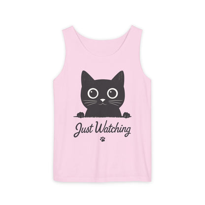 Just Watching Cat Womens Tank Top - Cute Black Kitty Sleeveless Shirt - Funny Summer Cat Lover Gift, Summer Beach Wear, Pet Themed Apparel