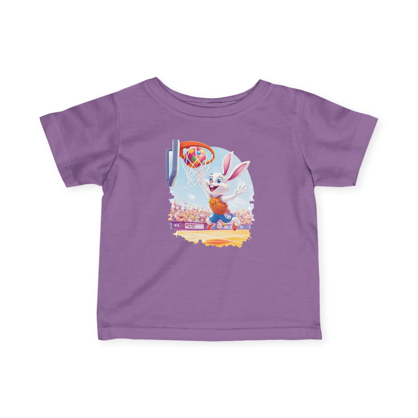 Easter Basketball Bunny Infant Tee - Cute Bunny Dunking Egg Ball, Fun Spring Sports Shirt for Babies 6-24 Months, Easter Gift Idea