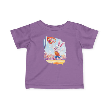 Easter Basketball Bunny Infant Tee - Cute Bunny Dunking Egg Ball, Fun Spring Sports Shirt for Babies 6-24 Months, Easter Gift Idea