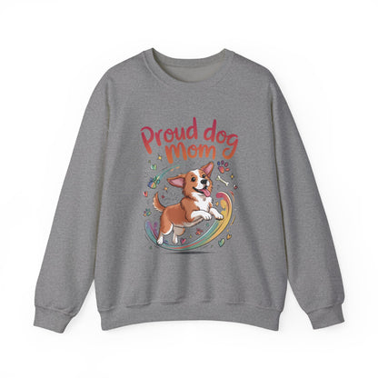 Proud Dog Mom Crewneck Sweatshirt, Pet Lover Gift, Dog Mom Apparel, Animal Lover Clothing, Gift for Dog Moms, Puppy Paw Rainbow Print