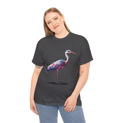 Geometric Heron T-Shirt, Colorful Polygon Bird Graphic, Nature Lover Unisex Heavy Cotton Tee, Geometric Crane Tee, Bird Lovers Gift