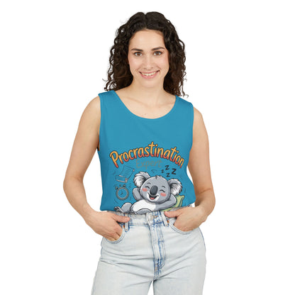 Procrastination Expert Womens Tank Top, Funny Gift for Lazy Days, Relaxed Fit Tee, Casual Summer Wear, Koala Graphic Top, Motivational Apparel