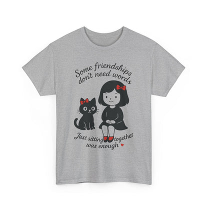 Cute Cat & Girl Graphic Tee, Playful Gift for Cat Lovers, Cat and Girl Design, Gift for Cat Owners, Women's Cotton T-Shirt