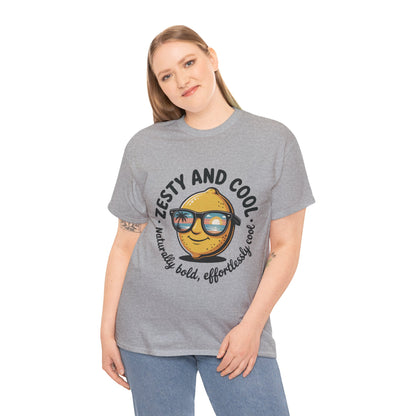Zesty Lemon Tee, Womens Heavy Cotton T-Shirt, Funny Graphic Tee, Summer Apparel, Gift for Lemon Lovers, Casual Style, Funny Summer Tee