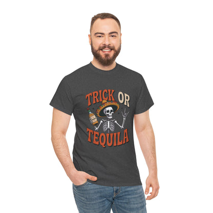 Trick or Tequila Skeleton Men's T-Shirt , Funny Halloween Drinking Party Tee for Men